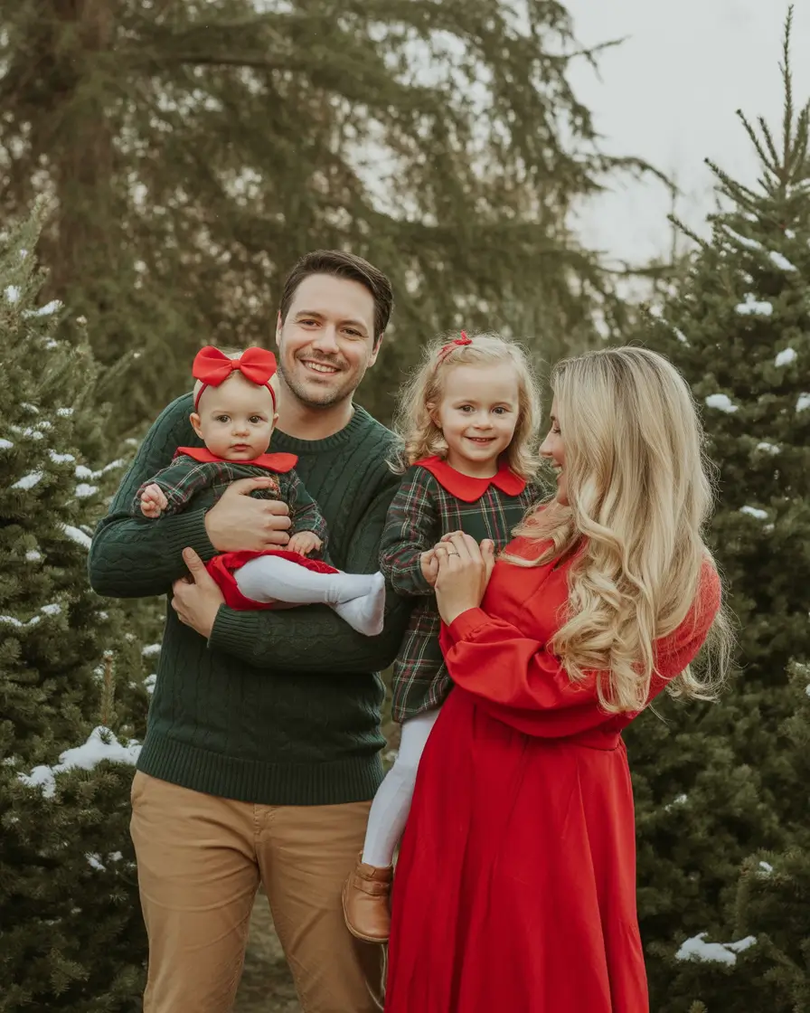 Family Outfit for Photos Winter 2025 - 2026 Traditional Holiday Cheer in Red and Green