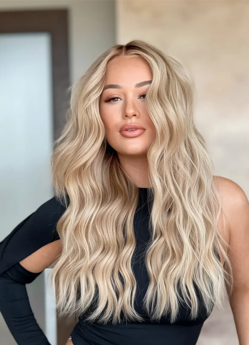 Hair Colors Ideas for Winter 2025-2026 Golden Beige Waves with a Polished Glow