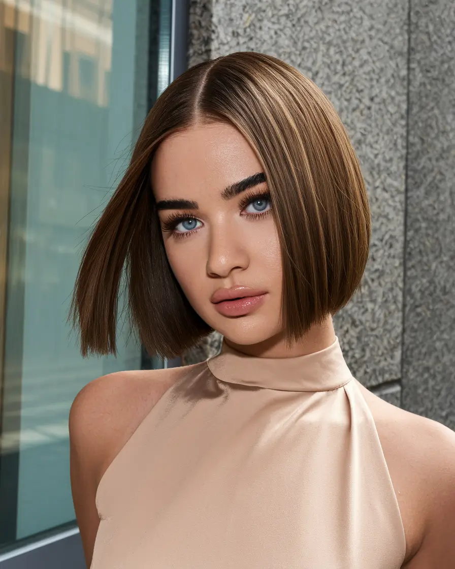 Hair Colors Ideas for Winter 2025-2026 Polished Chestnut Bob with a Modern Edge