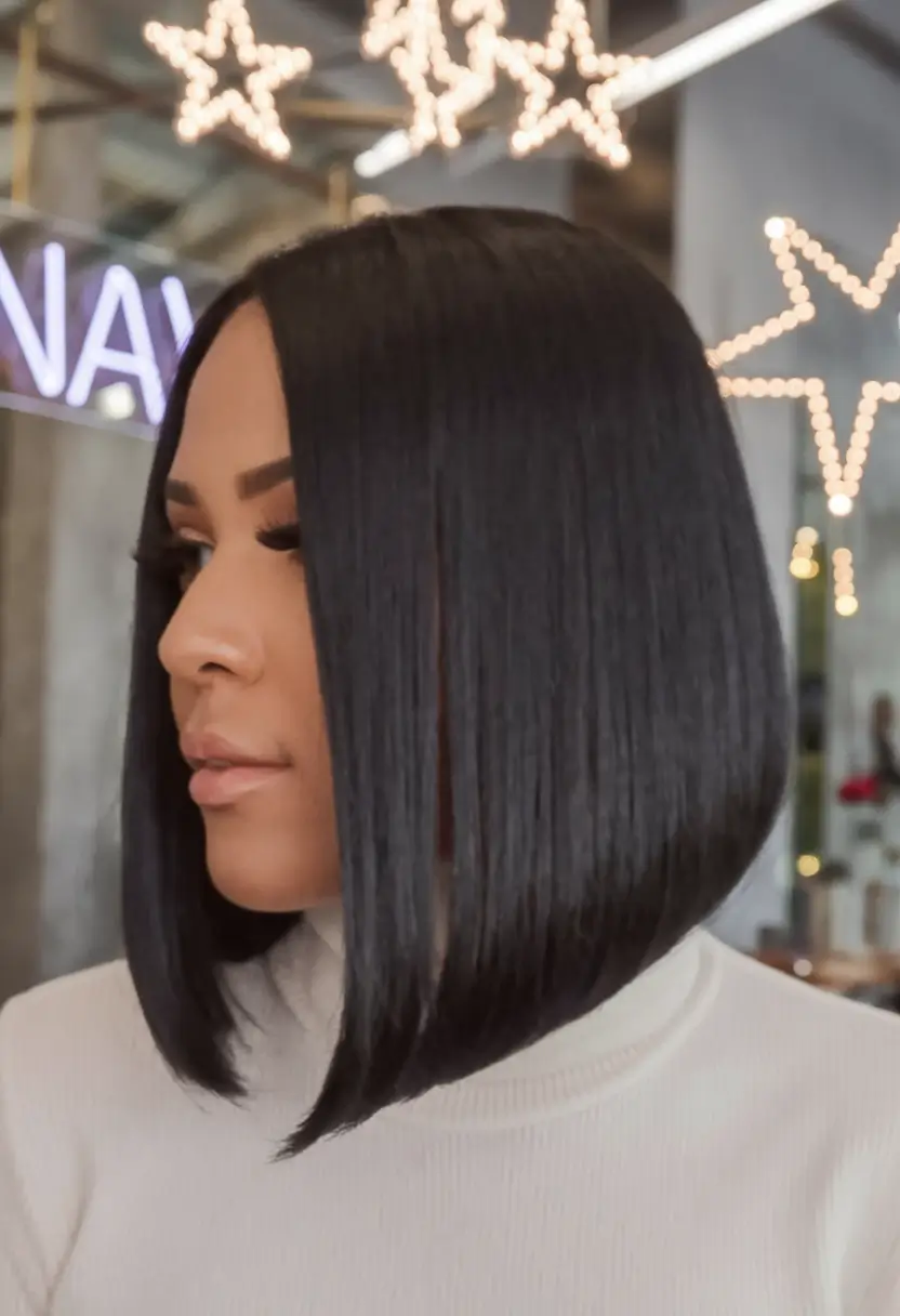 Hair Colors Ideas for Winter 2025-2026 Sleek Jet Black Bob with a Polished Edge