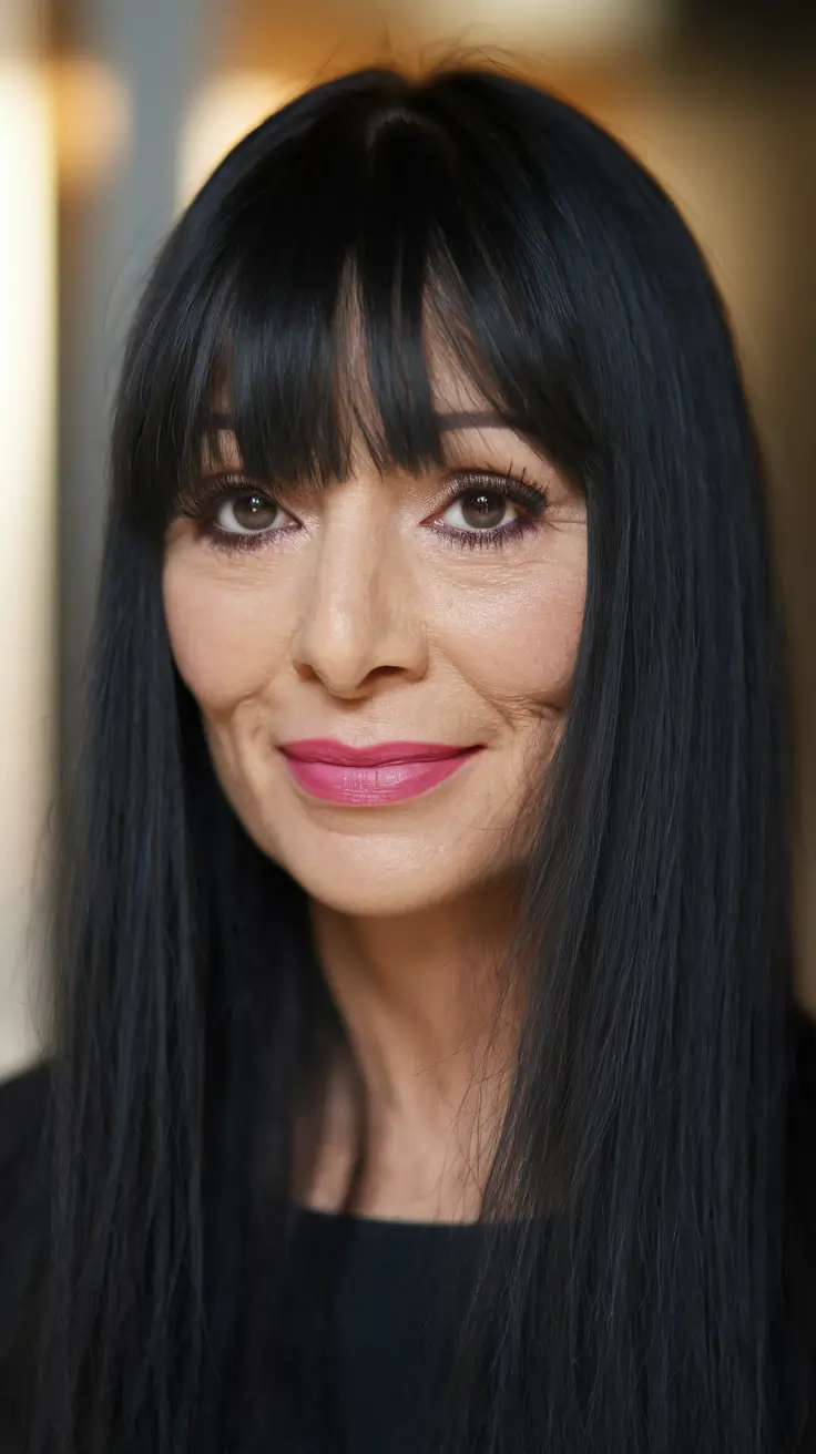 Haircuts for Women Over 40 Winter 2025–2026 Glossy Long Layers with Fringe