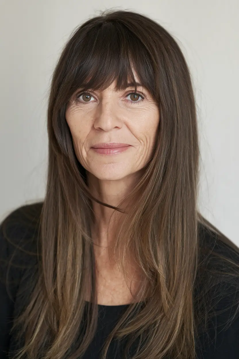 Haircuts for Women Over 40 Winter 2025–2026 Long Layered with Curtain Bangs