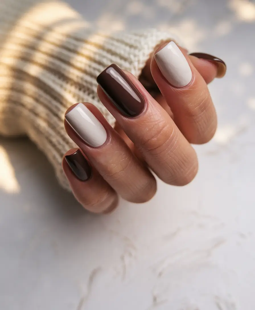 Modern Classy Winter Nails 2025-2026 Coffee & Cream Duo