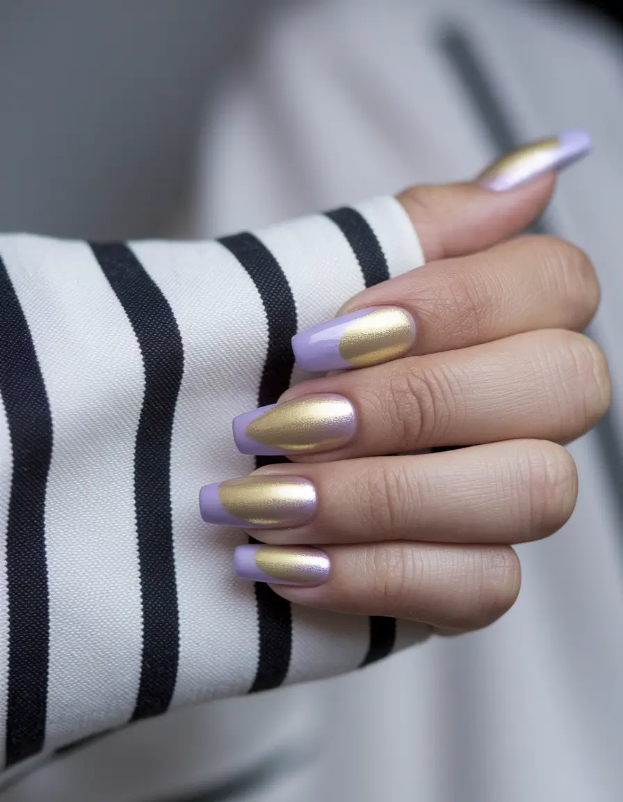 Modern Classy Winter Nails 2025-2026 Golden Lilac French Fusion