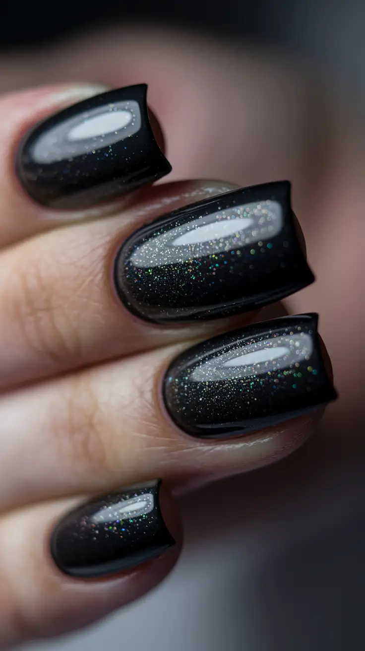 Modern Classy Winter Nails 2025-2026 Starry Black Sparkle