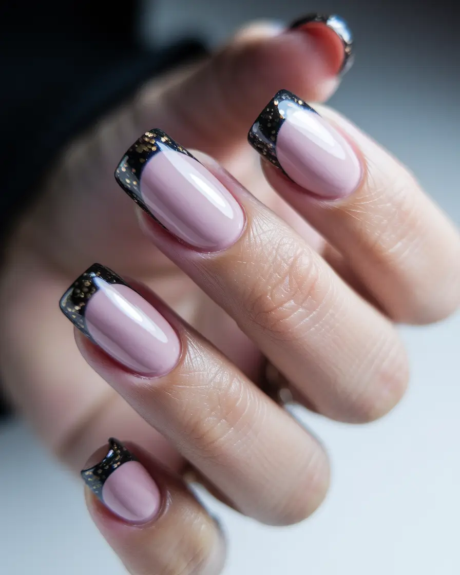 Modern Classy Winter Nails 2025-2026 Black & Gold French Glam