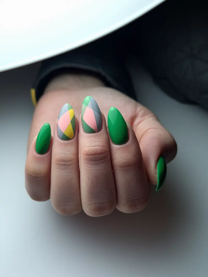 Modern Classy Winter Nails 2025-2026 Playful Green Meets Geometric Chic