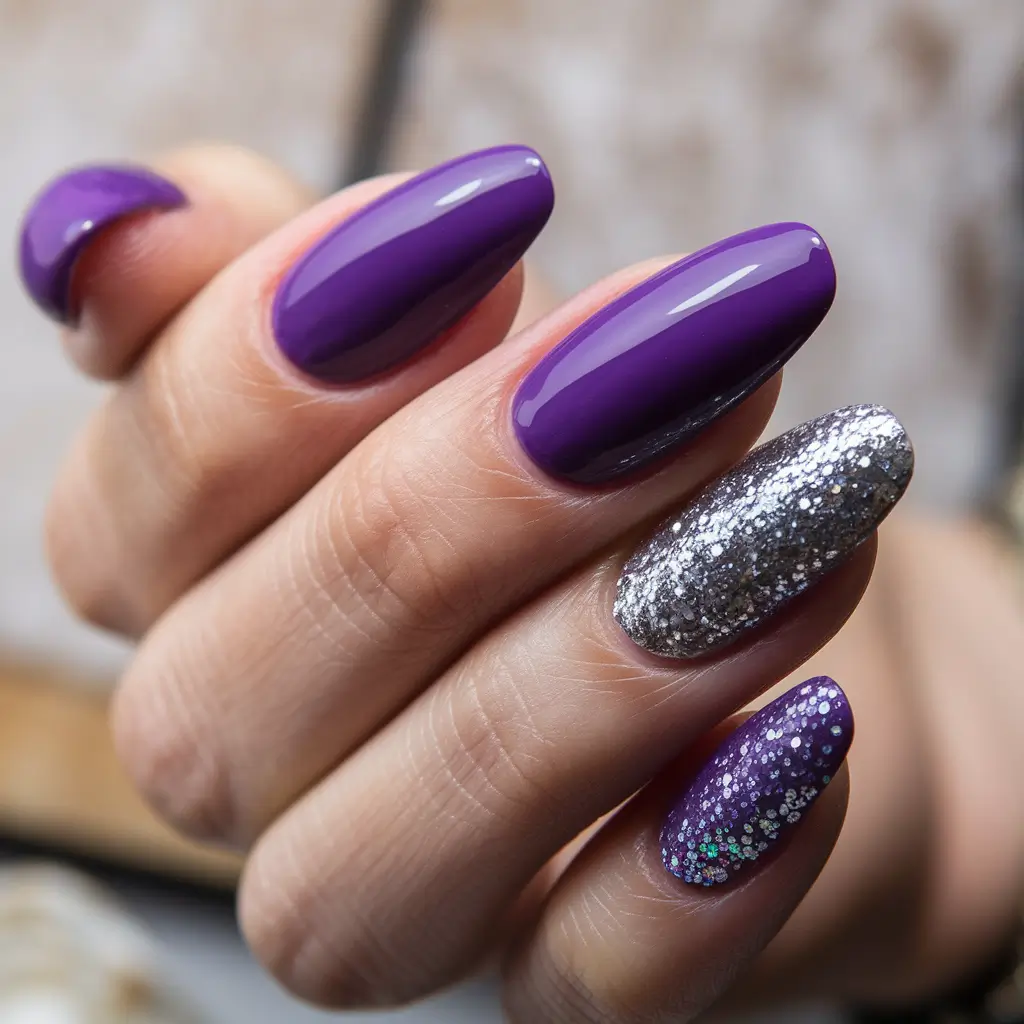 Modern Classy Winter Nails 2025-2026 Purple & Silver Festive Duo