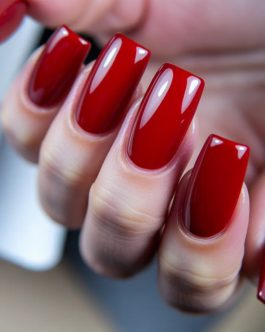 Modern Classy Winter Nails 2025-2026 Classic Red Power Square