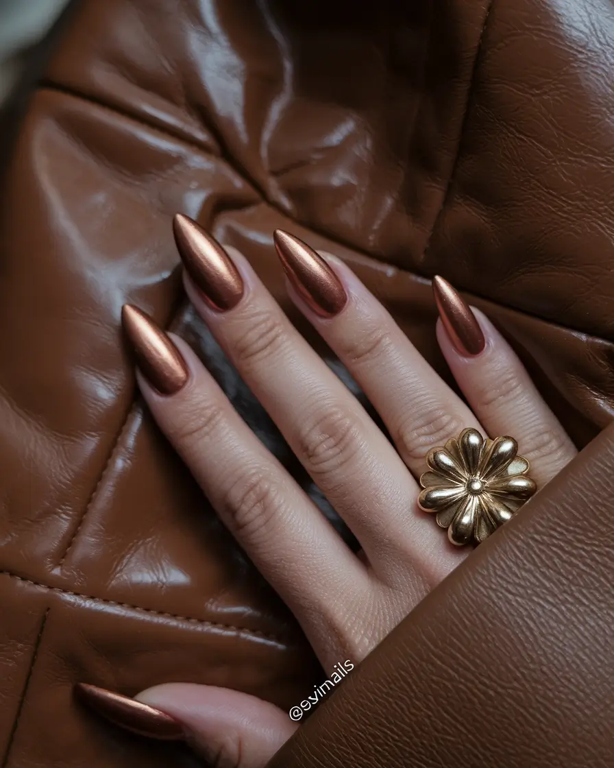Modern Classy Winter Nails 2025-2026 Bronzed Chrome Allure