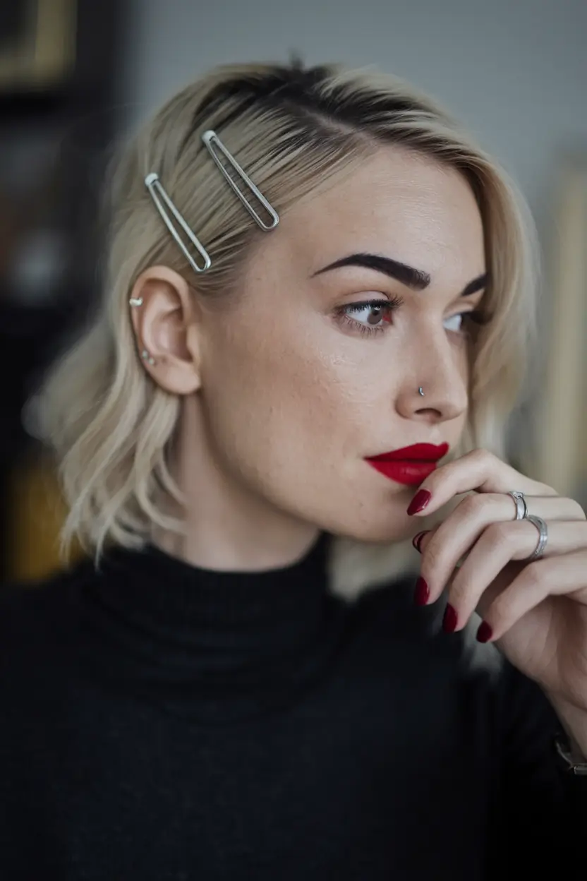 New haicuts ideas October 2025 Short Textured Bob with Metallic Clips