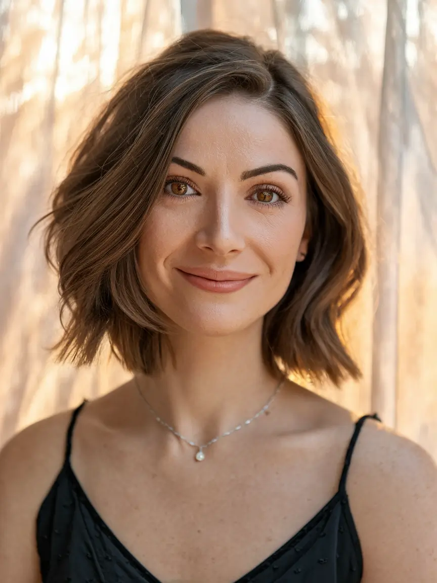October hair color ideas – fall trends for 2025 Chocolate Bob with Autumn Glow