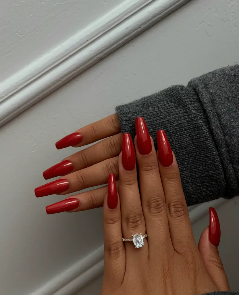 October nails color ideas 2025 Classic Crimson Elegance