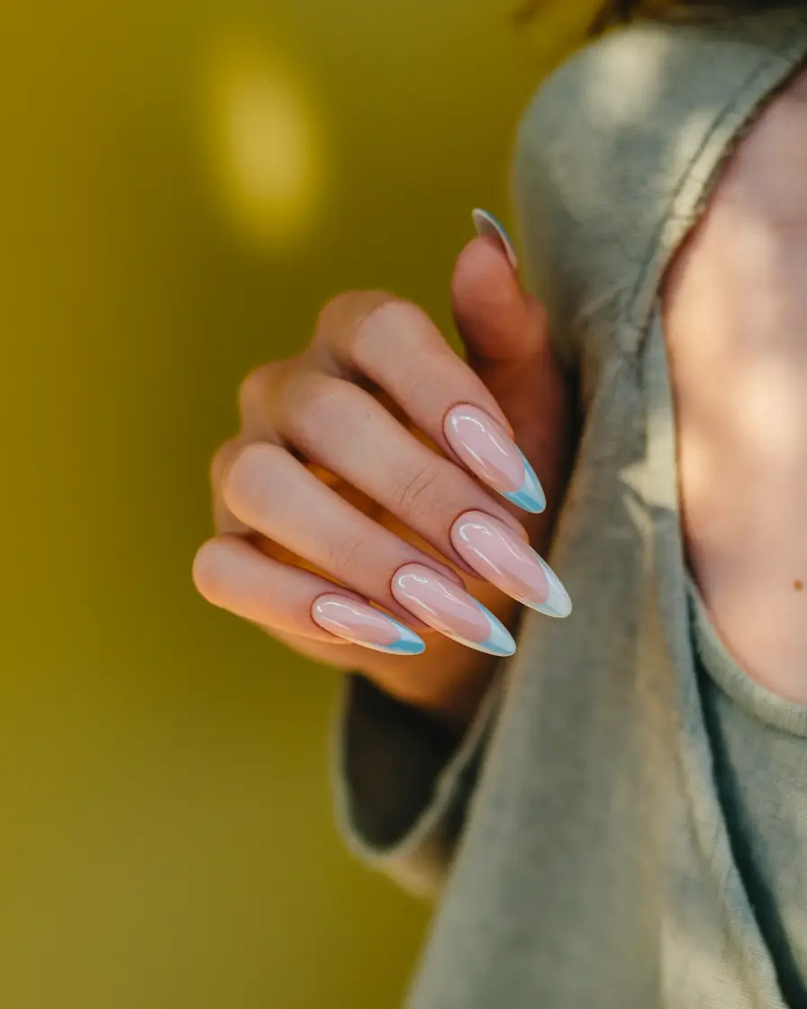 October nails color ideas 2025 Frosty Blue-Tipped French
