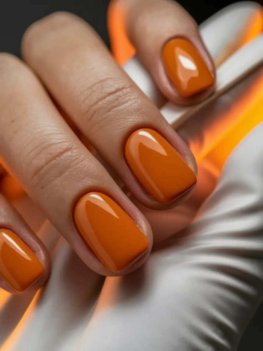 October nails color ideas 2025 Autumn Pumpkin Orange