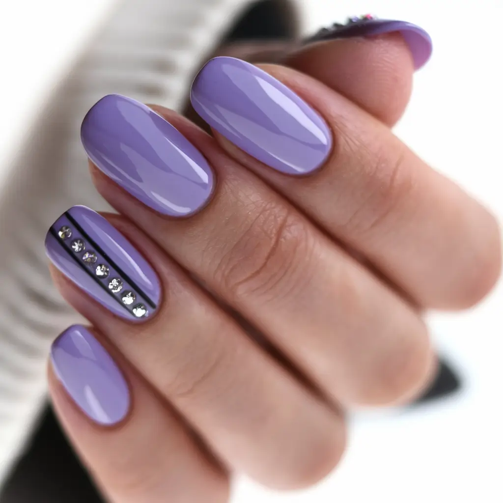 October nails color ideas 2025 Lavender Glam with Rhinestones