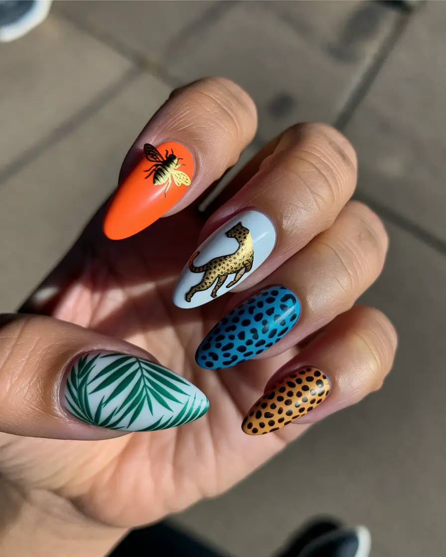 October nails color ideas 2025 Wild Safari Mix