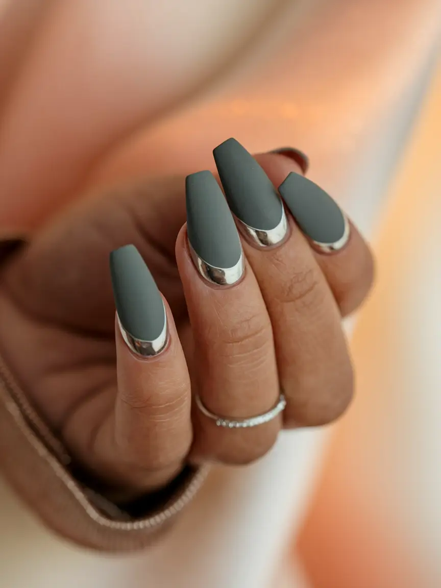 October nails color ideas 2025 Modern Matte & Chrome Combo