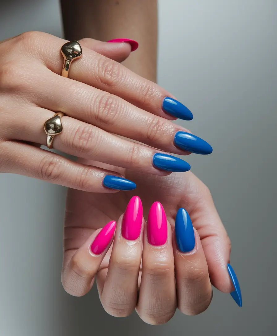 October nails design – fall trends for 2025 Pink & Blue Duo