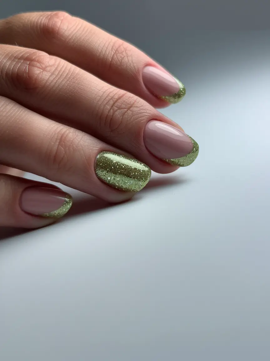 October nails design – fall trends for 2025 Glittered French Twist