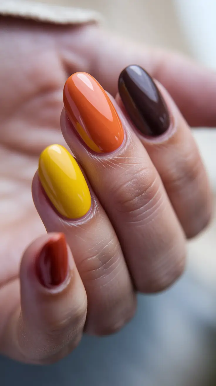 October nails design – fall trends for 2025 Autumn Harvest Palette