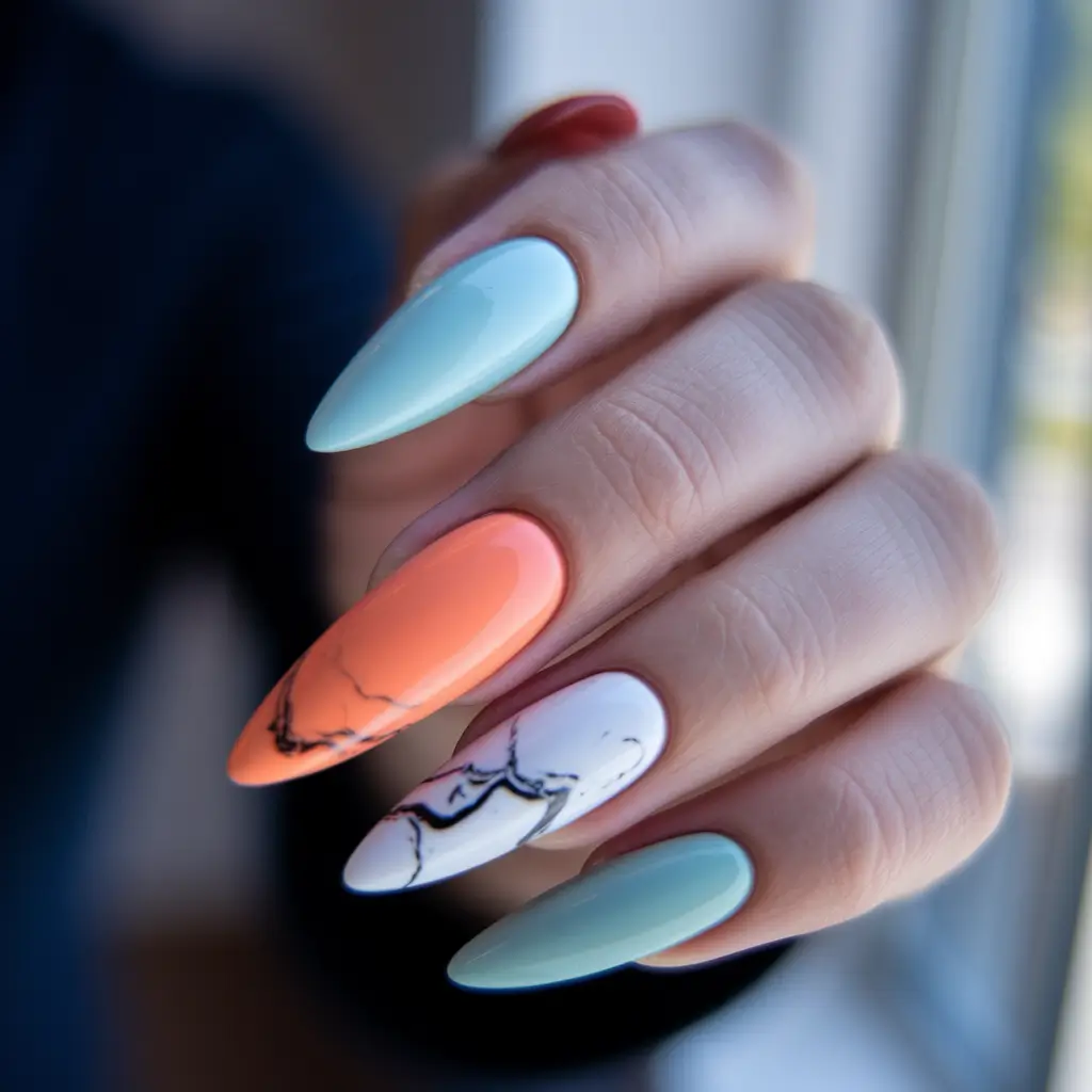 October nails design – fall trends for 2025 Playful Marble & Multi-Color Mix
