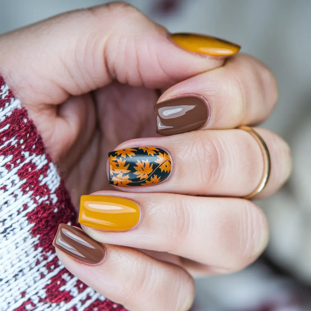 October nails design – fall trends for 2025 Autumn Maple Leaf Accent