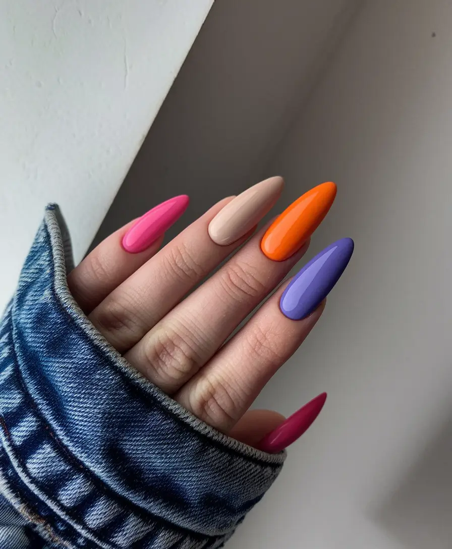 October nails design – fall trends for 2025 Almond Rainbow Pop