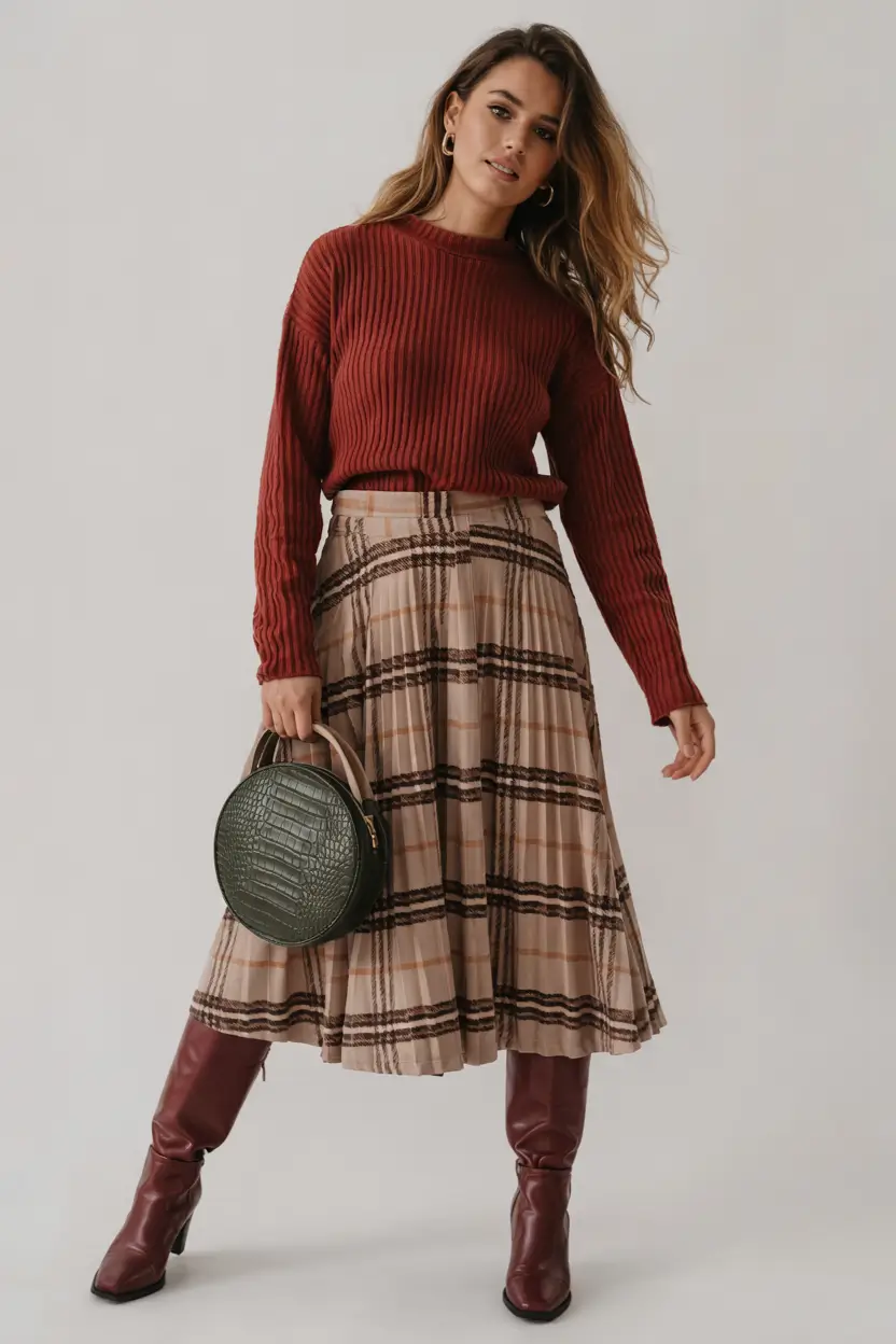 October outfits ideas 2025 Rust Tones with Plaid Elegance