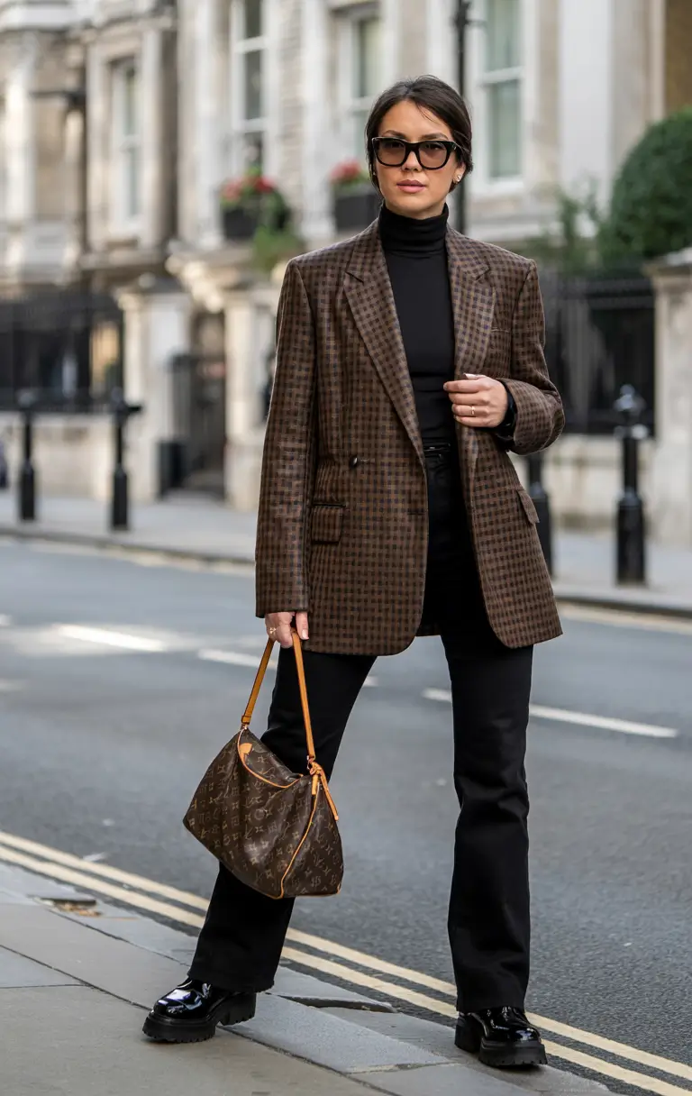 October outfits ideas 2025 Checked Blazer Power Move