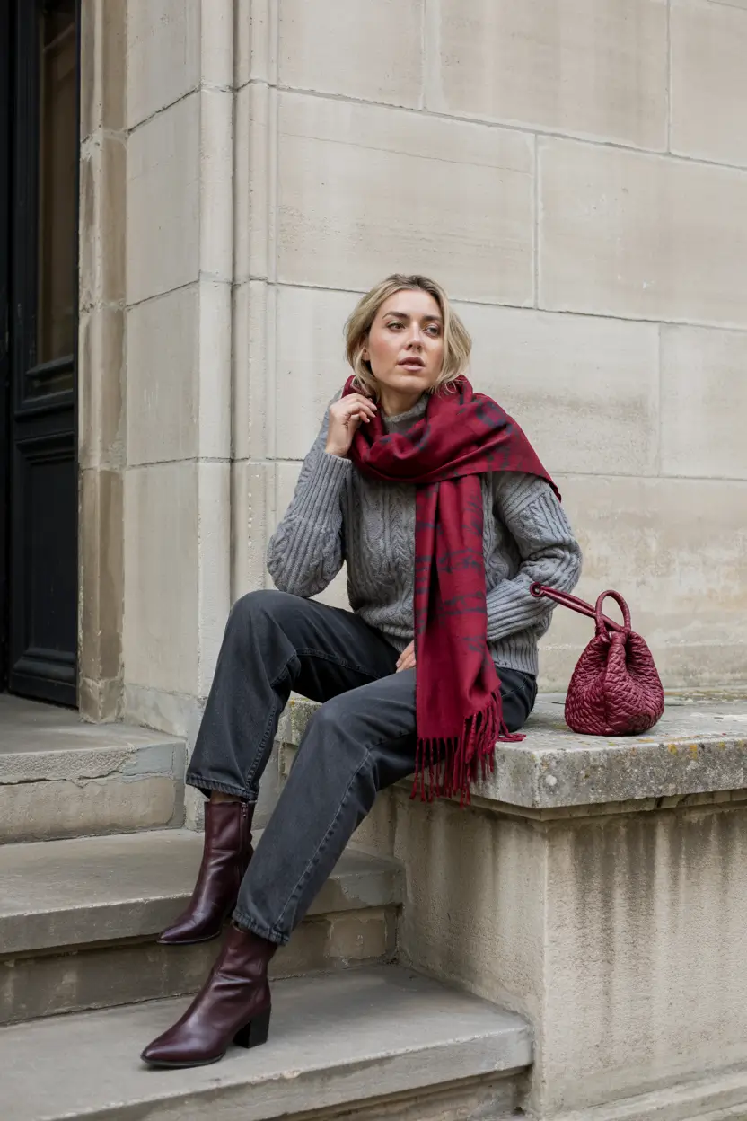 October outfits ideas 2025 Burgundy Touch in City Layers