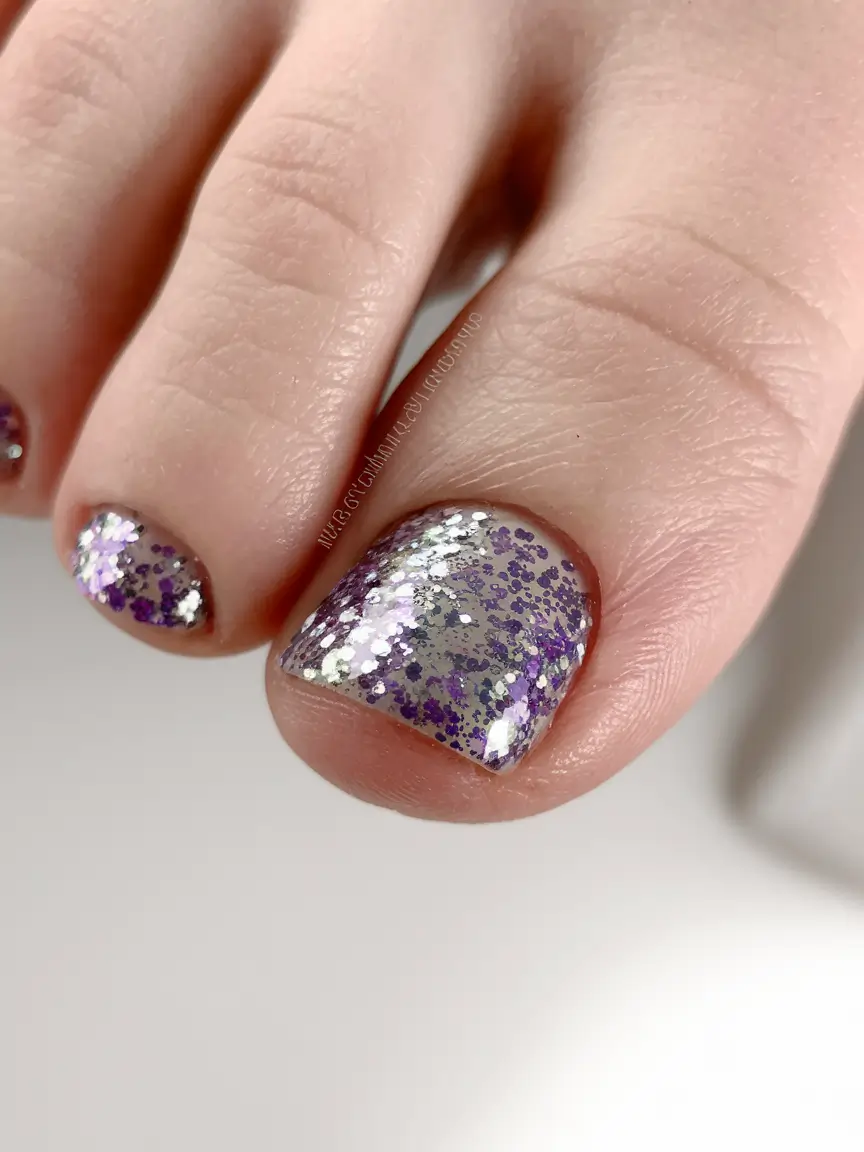 October toe nails ideas 2025 Silver & Purple Glitter Glam