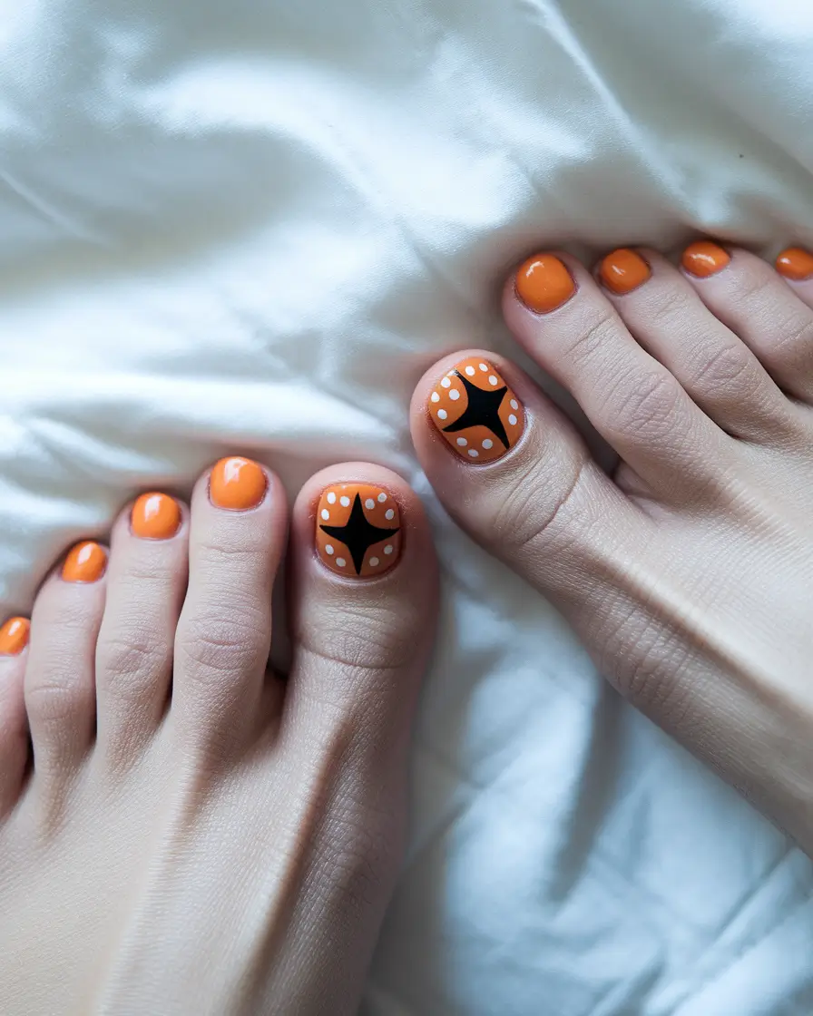 October toe nails ideas 2025 Pumpkin Star Design