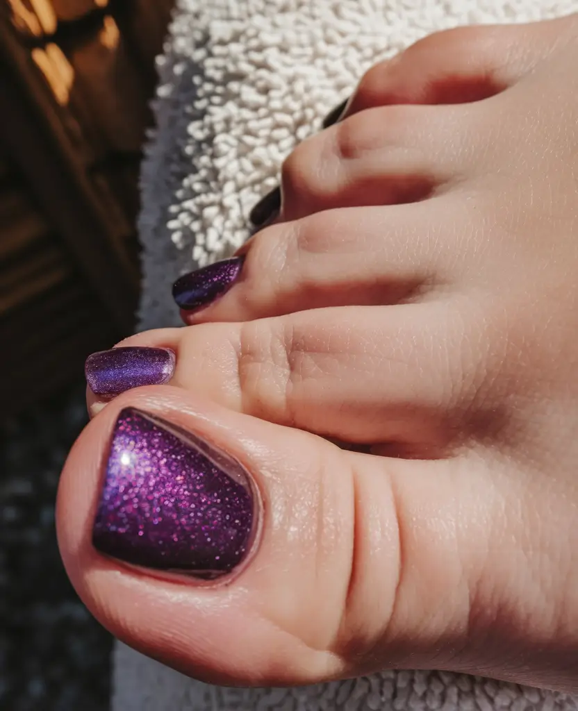 October toe nails ideas 2025 Sparkling Purple Elegance
