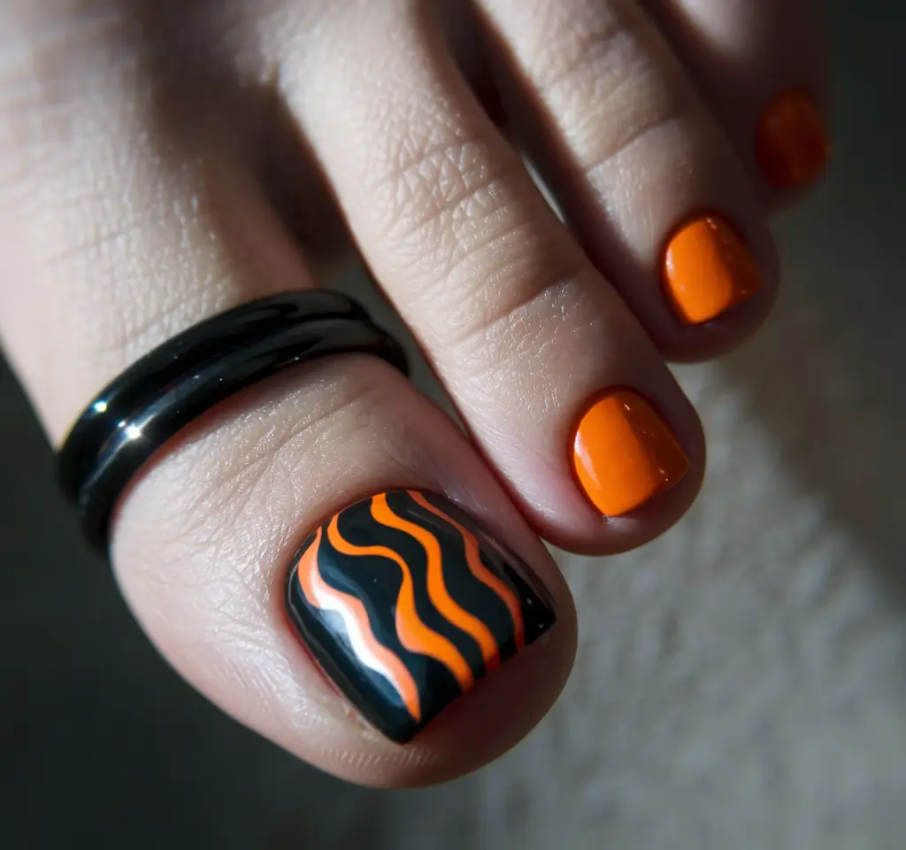 October toe nails ideas 2025 Halloween Waves