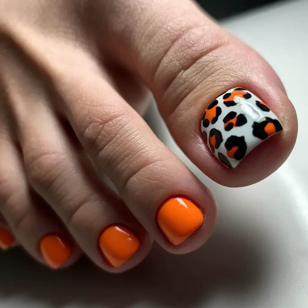 October toe nails ideas 2025 Wild Orange Leopard