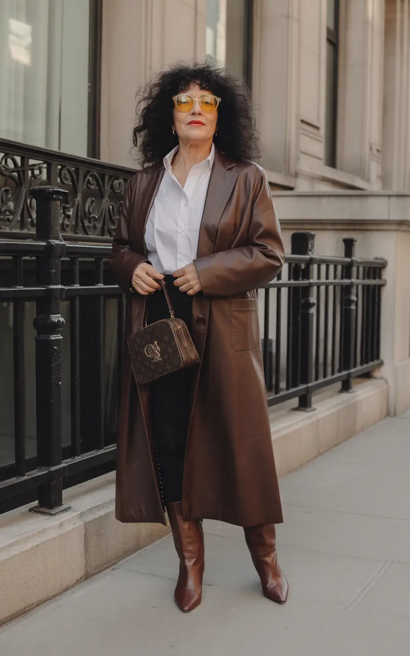 Outfits for Women Over 40 Winter 2025 2026 Retro Leather Coat with White Shirt