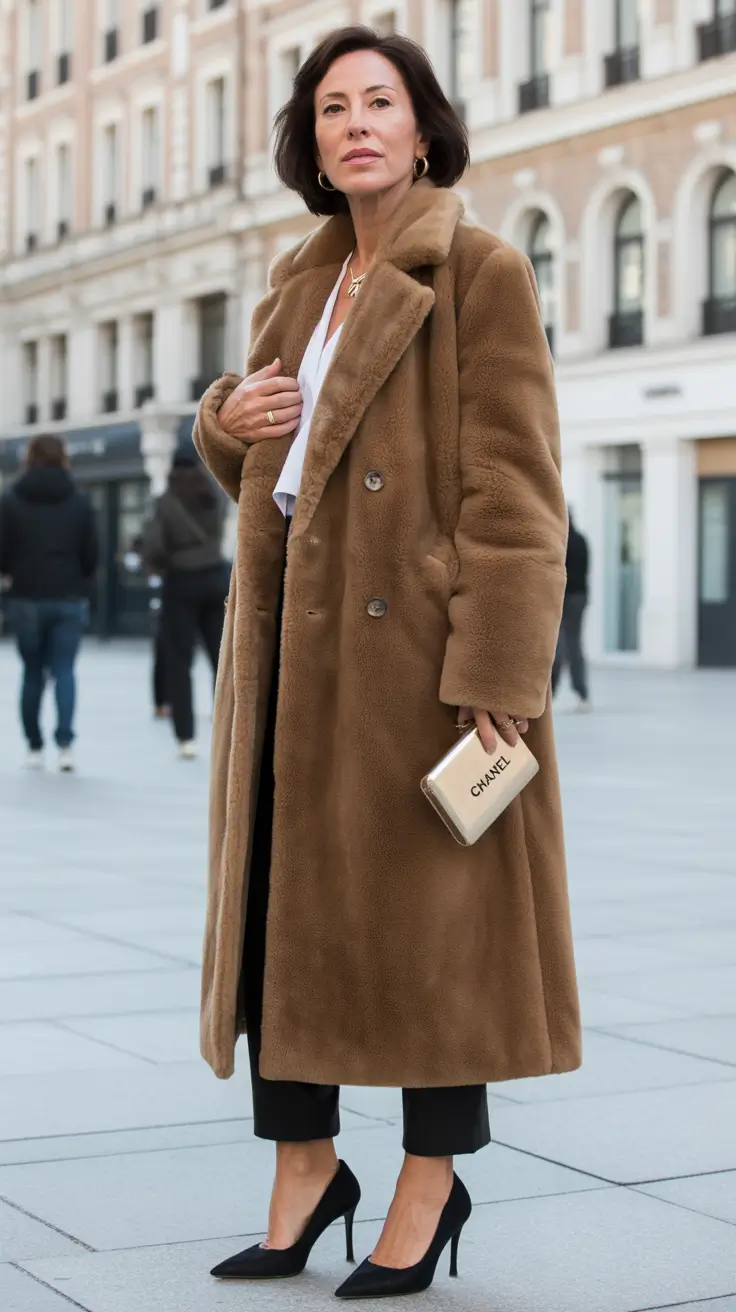 Outfits for Women Over 40 Winter 2025 2026 Teddy Coat and Evening Elegance