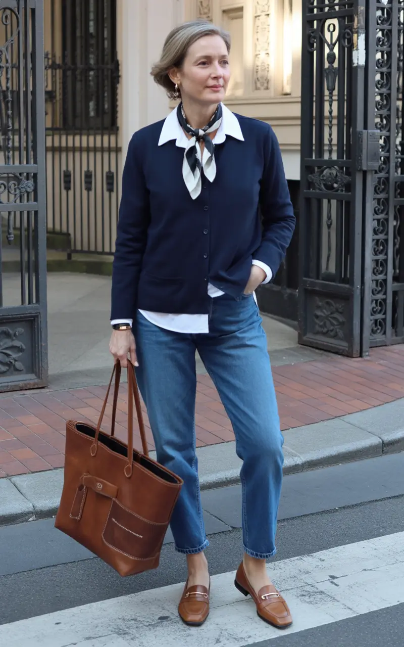 Outfits for Women Over 40 Winter 2025 2026 Preppy Chic with a Modern Scarf