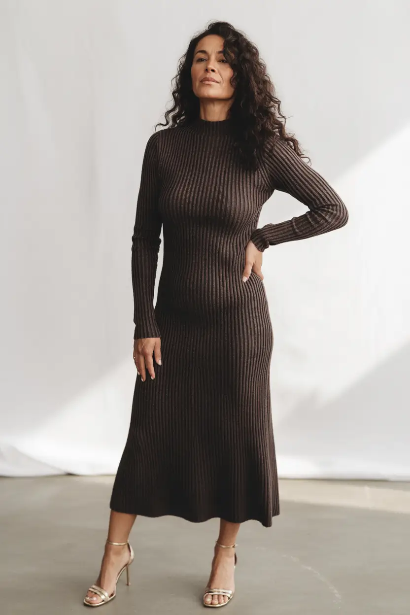 Outfits for Women Over 40 Winter 2025 2026 Minimalist Ribbed Knit Dress