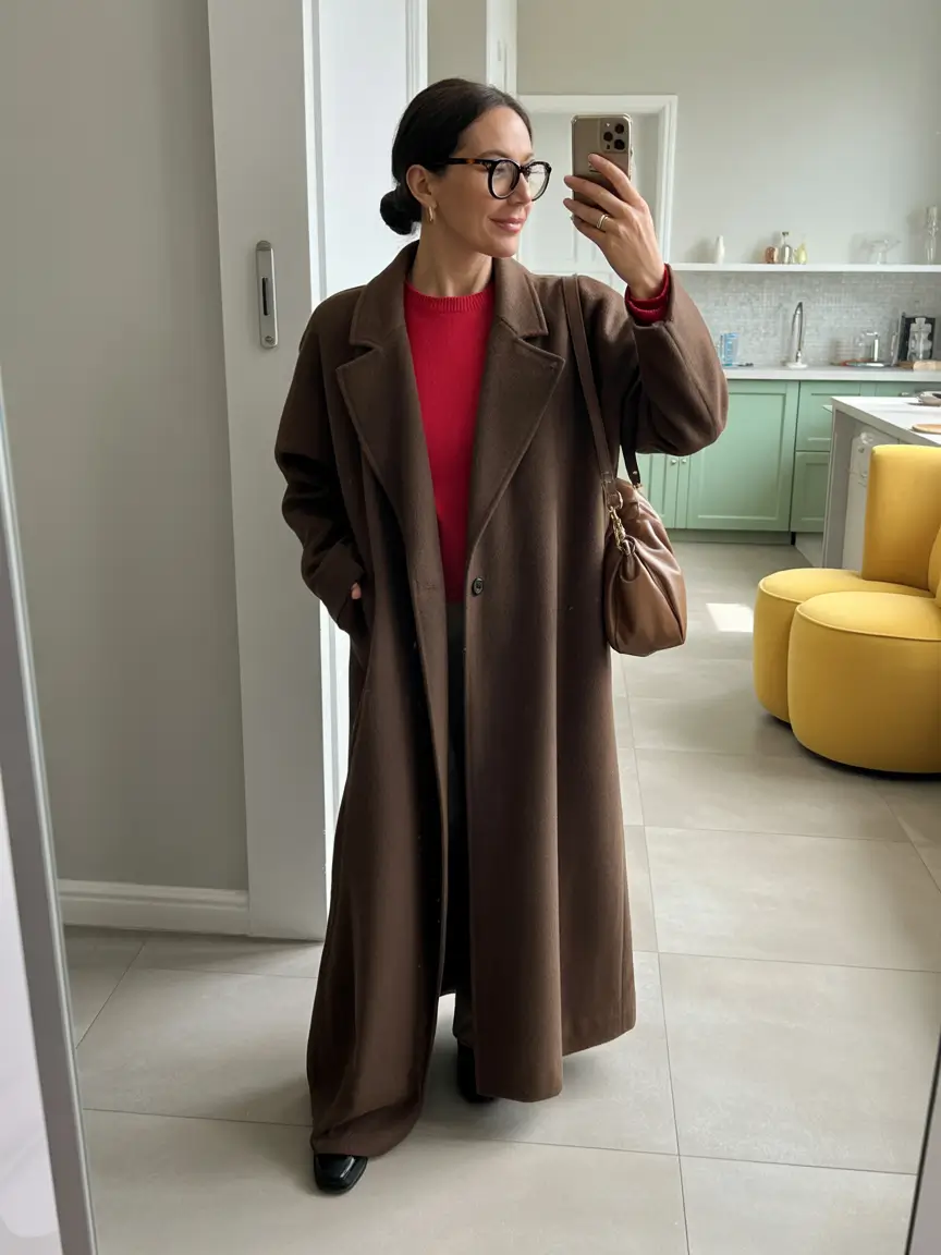 Outfits for Women Over 40 Winter 2025 2026 Bold Contrast with Red and Brown