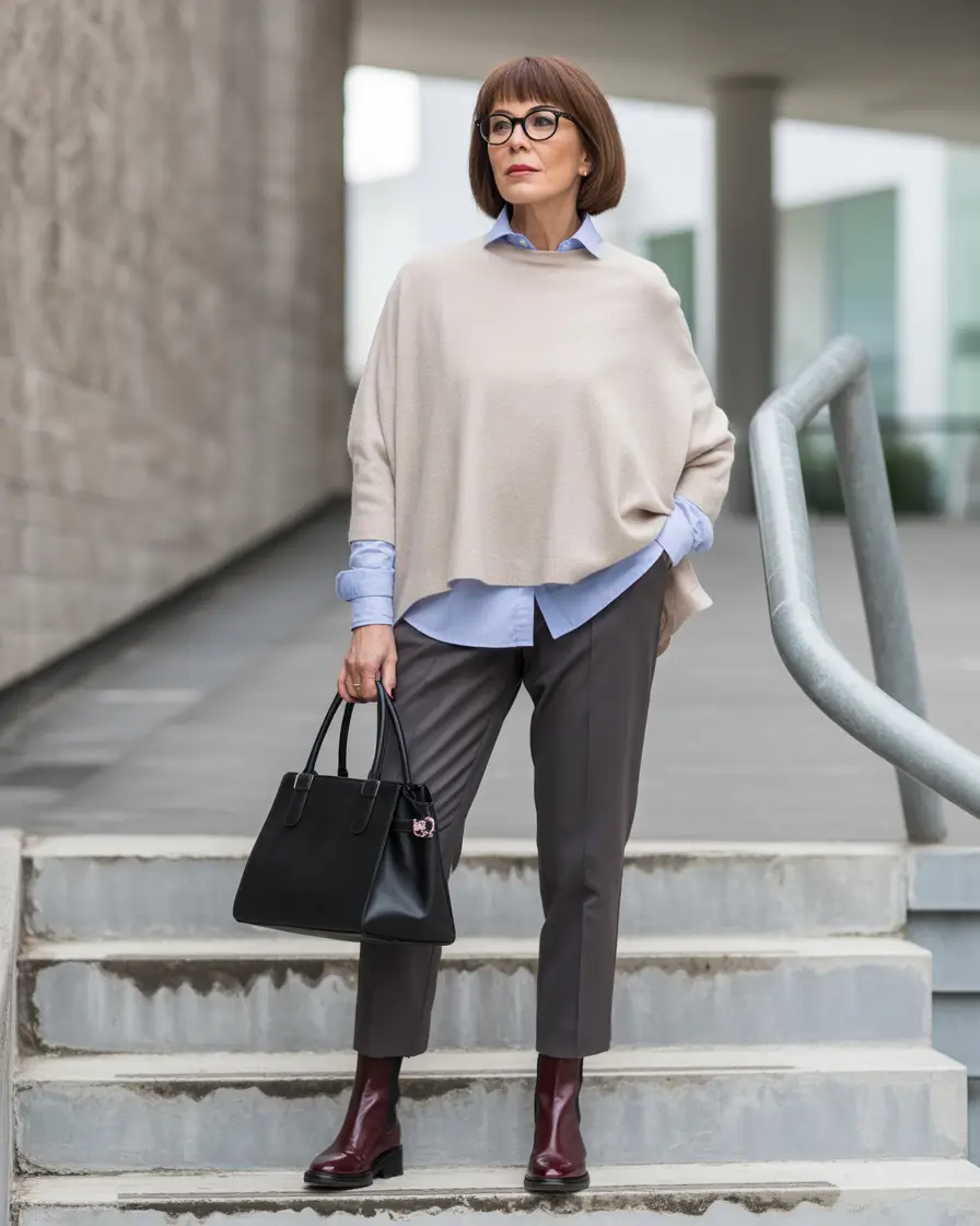 Outfits for Women Over 40 Winter 2025 2026 Poncho Layering with Cropped Trousers