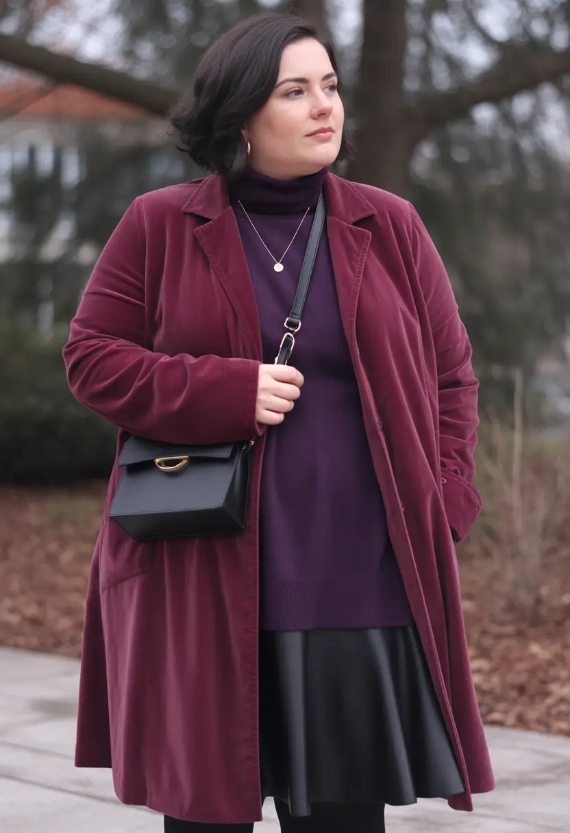 Plus Size Capsule Wardrobe Winter 2025–2026 Velvet Layers in Rich Burgundy