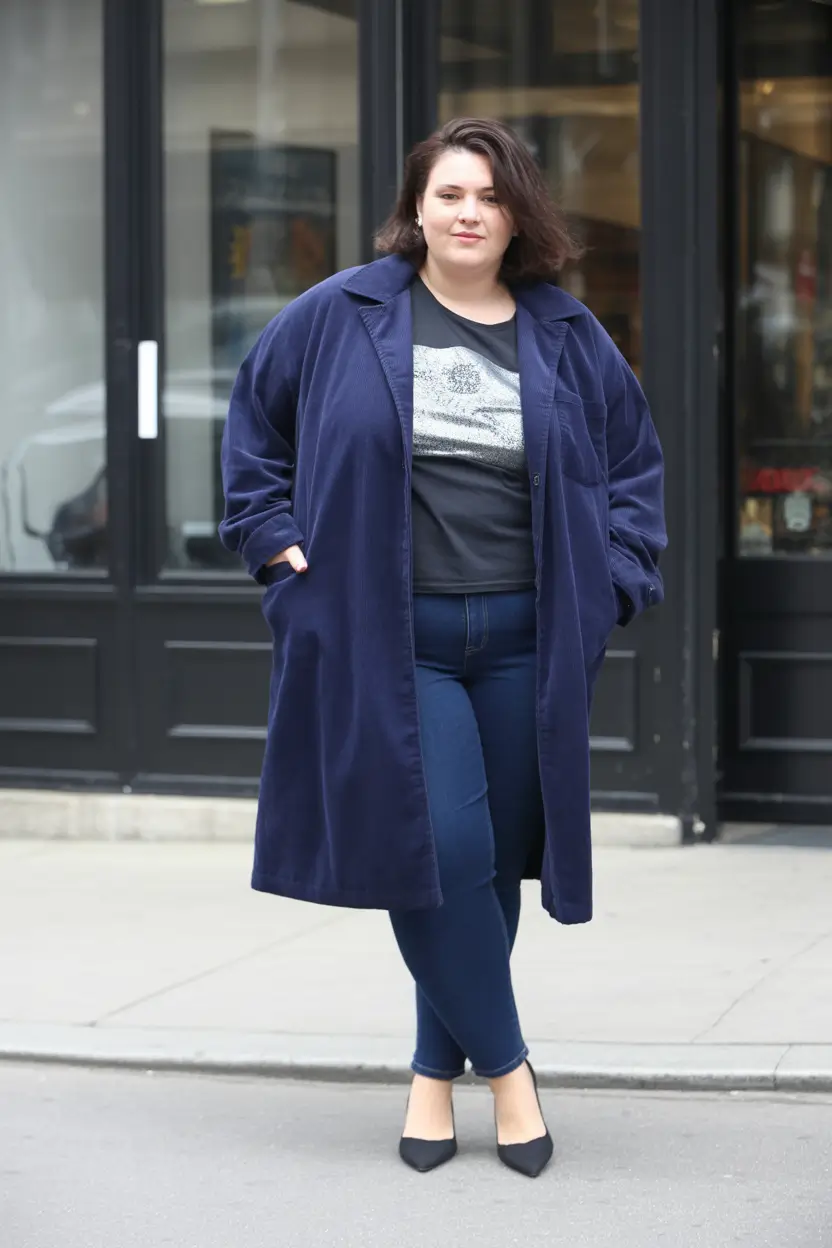 Plus Size Capsule Wardrobe Winter 2025–2026 Relaxed Navy with Denim Staples