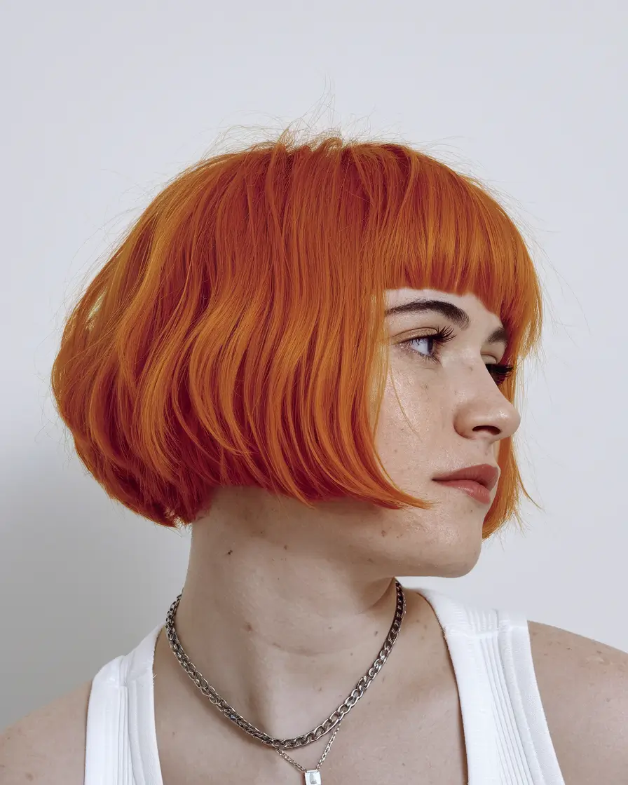 short winter haircuts for women Playful Orange Bob with Soft Texture