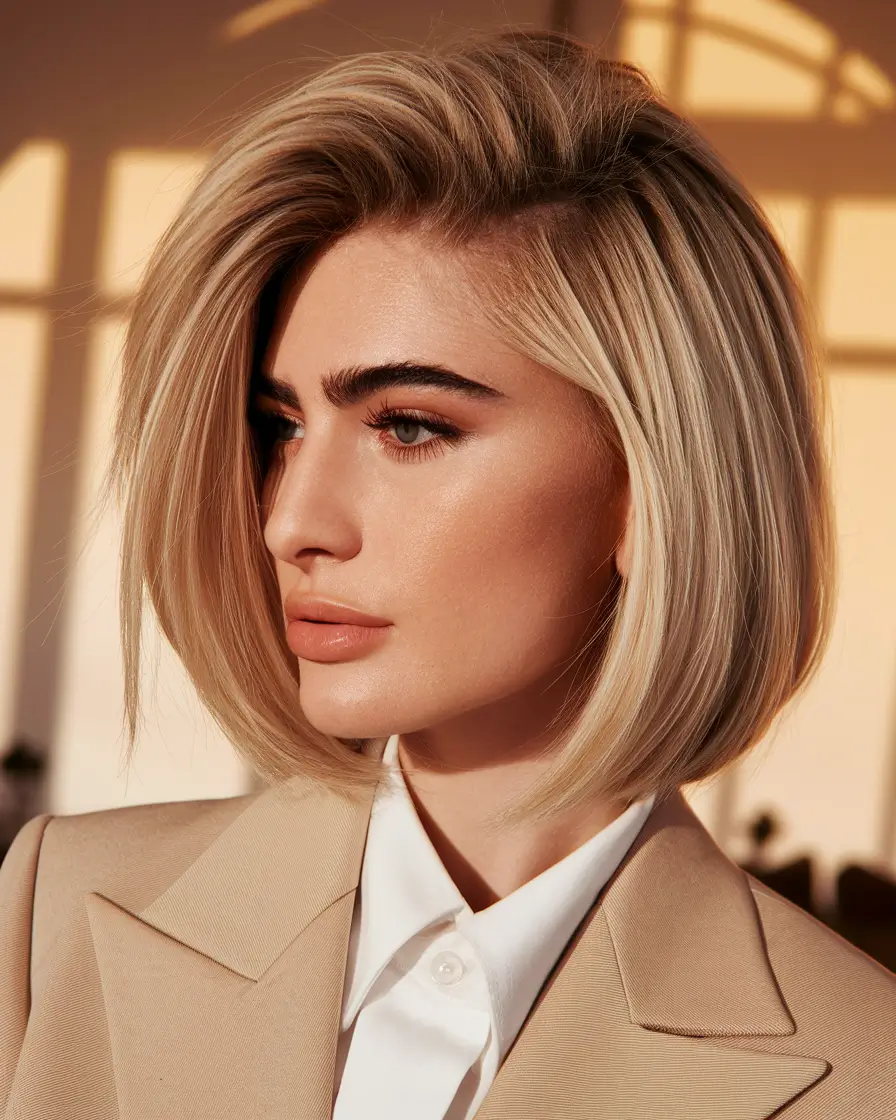 short winter haircuts for women Sleek Side-Parted Blonde Bob