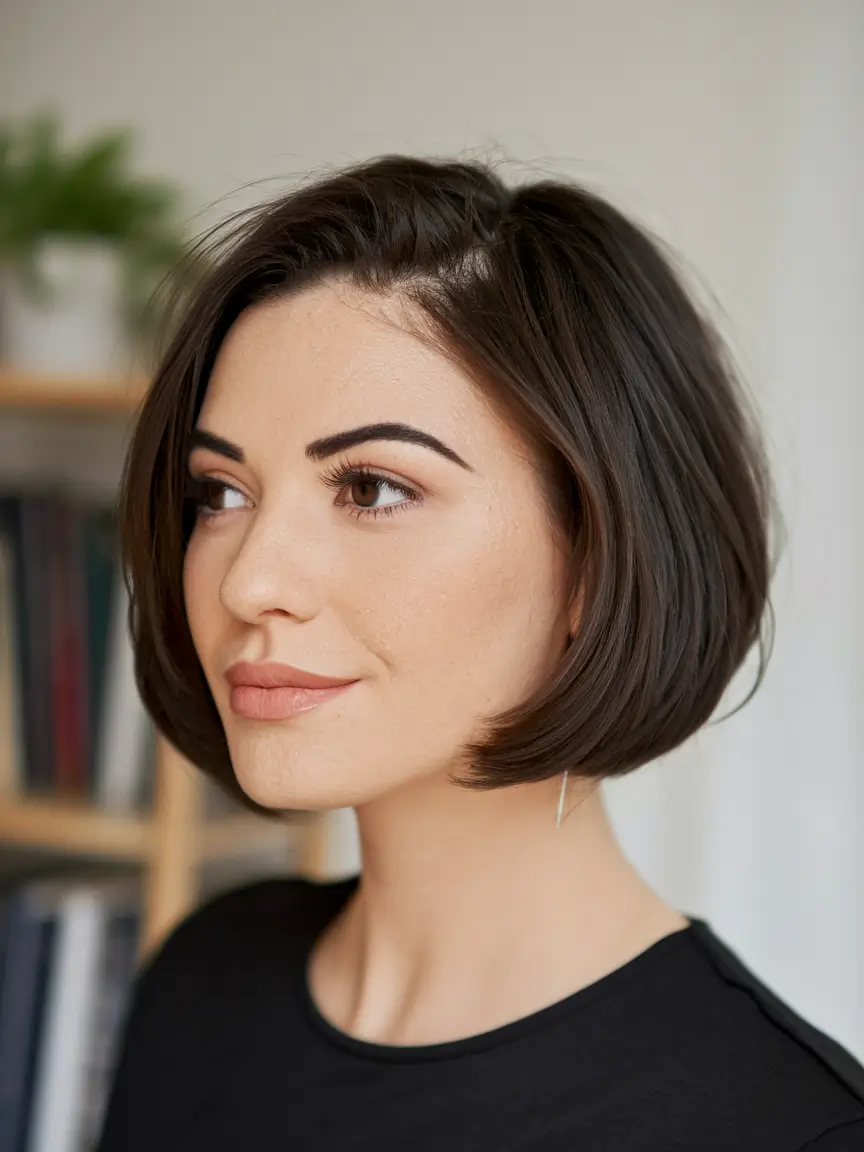 short winter haircuts for women Soft Brunette Bob with Subtle Rounding