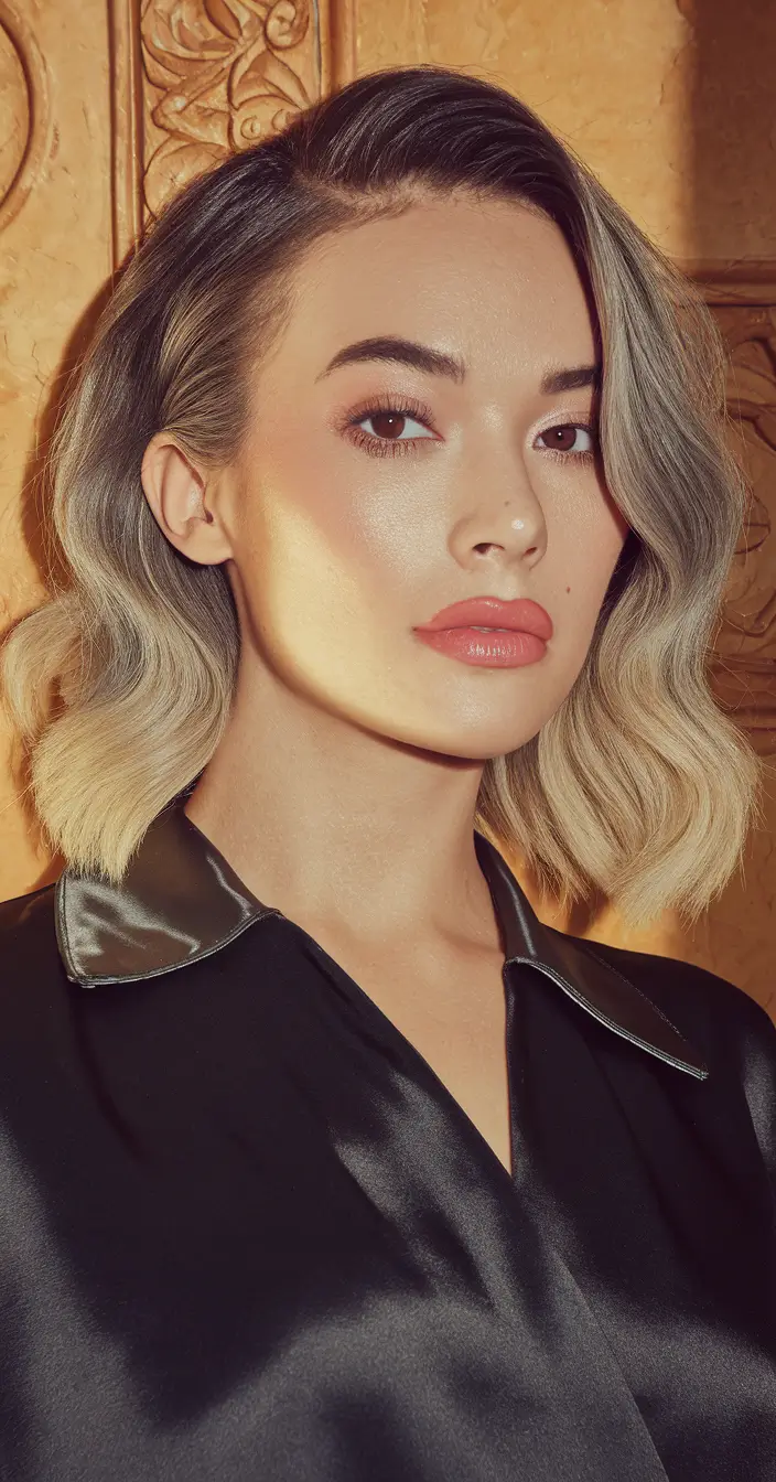short winter haircuts for women Retro-Inspired Wavy Lob with Ombre
