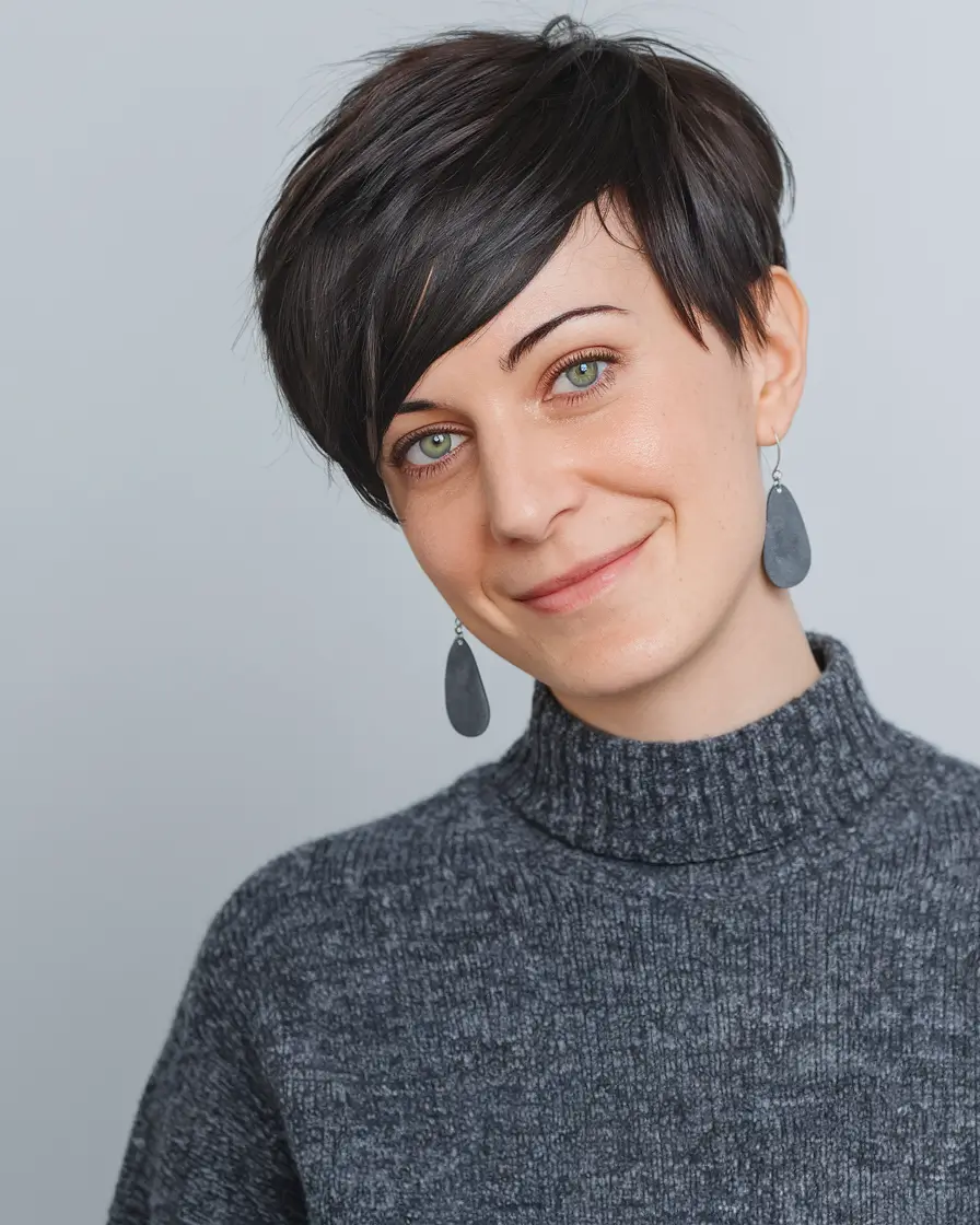 short winter haircuts for women Pixie-Bob with Side Fringe