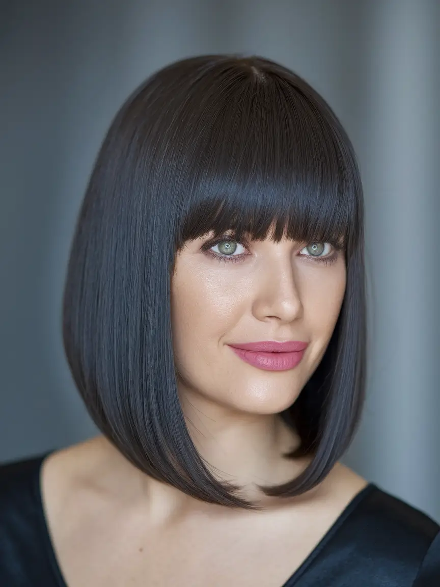 short winter haircuts for women Jet Black Bob with Blunt Bangs